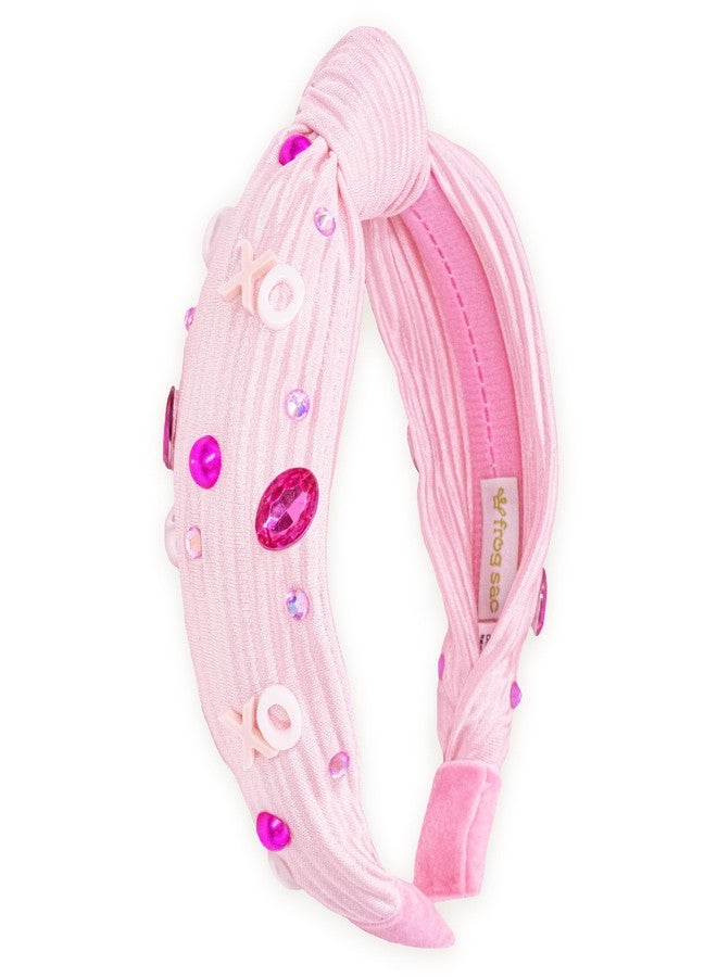 FROG SAC Top Knot Headband for Girls - Knotted Head Bands for Kids, Jeweled Rhinestone Hair Band, Pink Sparkle Embellished Hair Accessories for Toddlers, Valentines Jewel Little Girl Hairband - Image 1